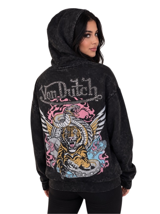 Von Dutch Sweaters - Von Dutch Rhinestone Full-zip Acid-washed Oversized Hoodie